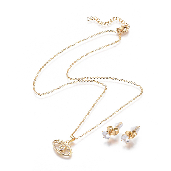 PandaHall 304 Stainless Steel Jewelry Sets, Brass Micro Pave Cubic Zirconia Pendant Necklaces and 304 Stainless Stud Earrings, with Plastic..., Clear
PandaHall 304 Stainless Steel Jewelry Sets, Brass Micro Pave Cubic Zirconia Pendant Necklaces and 304 Stainless Stud Earrings, with Plastic..., Clear