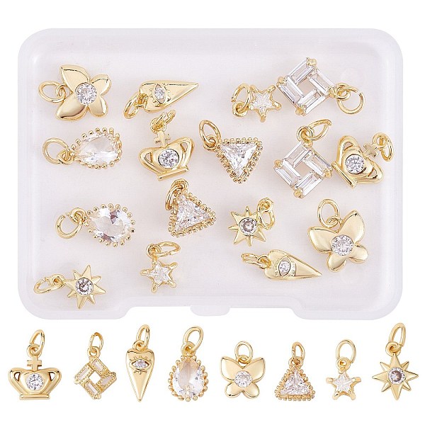 PandaHall 16Pcs 8 Style Brass Micro Pave Cubic Zirconia Charms, with Jump Ring, Butterfly & Star & Teardrop, Real 18K Gold Plated..., Clear
PandaHall 16Pcs 8 Style Brass Micro Pave Cubic Zirconia Charms, with Jump Ring, Butterfly & Star & Teardrop, Real 18K Gold Plated..., Clear
