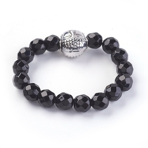 PandaHall Natural Black Agate Stretch Rings, with Alloy Buddha Beads, Faceted, Round, Antique Silver, Size 8, 18mm Black Agate
PandaHall Natural Black Agate Stretch Rings, with Alloy Buddha Beads, Faceted, Round, Antique Silver, Size 8, 18mm Black Agate