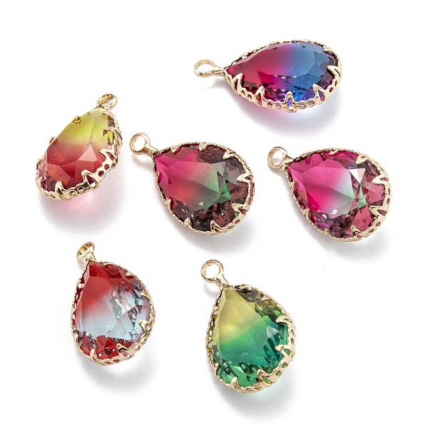 PandaHall Two Tone Transparent Glass Pendants, with Golden Plated Brass Settings, Faceted, Teardrop, Mixed Color, 22.5x13.5x8.5mm, Hole: 2mm..., Multicolor
PandaHall Two Tone Transparent Glass Pendants, with Golden Plated Brass Settings, Faceted, Teardrop, Mixed Color, 22.5x13.5x8.5mm, Hole: 2mm..., Multicolor