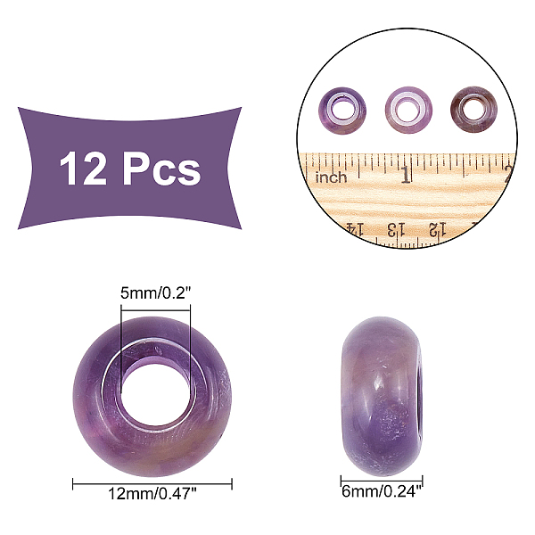 PandaHall Natural Amethyst European Beads, Large Hole Beads, Rondelle, 12x6mm, Hole: 5mm, 12pcs Amethyst Rondelle
PandaHall Natural Amethyst European Beads, Large Hole Beads, Rondelle, 12x6mm, Hole: 5mm, 12pcs Amethyst Rondelle