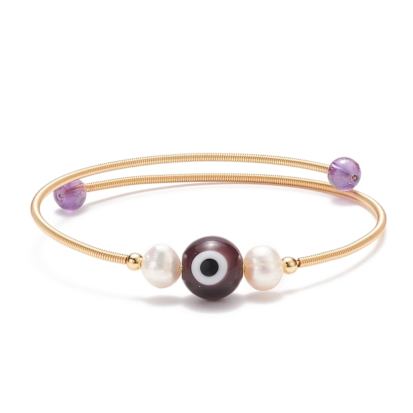 PandaHall Natural Amethyst & Evil Eye Lampwork & Natural Pearl Beaded Bangle, Brass Torque Bangle for Women, Golden, Inner Diameter: 2-1/8..., Purple
PandaHall Natural Amethyst & Evil Eye Lampwork & Natural Pearl Beaded Bangle, Brass Torque Bangle for Women, Golden, Inner Diameter: 2-1/8..., Purple
