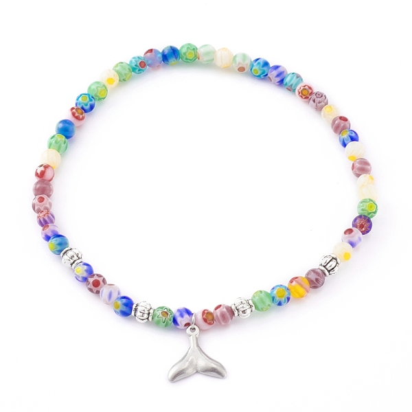PandaHall 304 Stainless Steel Charm Stretch Bracelets, with Alloy Beads and Millefiori Glass Beads, Whale Tail Shape, Colorful, Inner...
PandaHall 304 Stainless Steel Charm Stretch Bracelets, with Alloy Beads and Millefiori Glass Beads, Whale Tail Shape, Colorful, Inner...