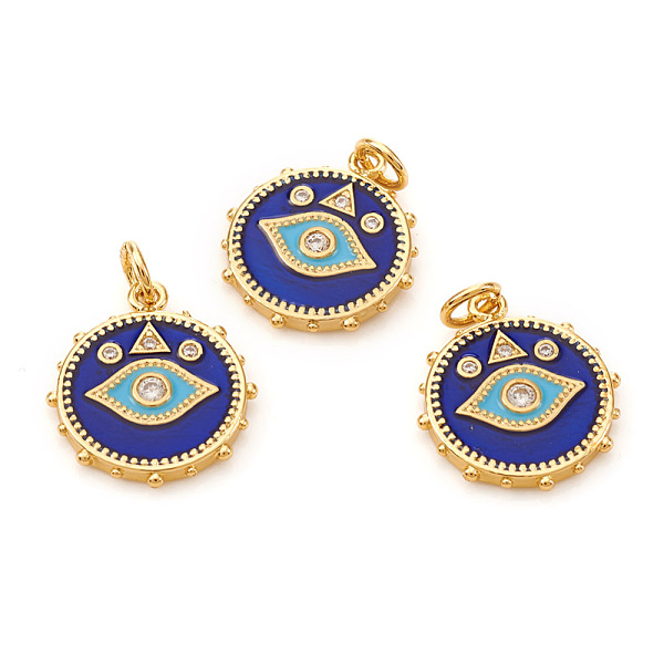 PandaHall Brass Micro Pave Cubic Zirconia Pendants, with Jump Rings and Enamel, Flat Round with Evil Eye, Blue, Real 18K Gold Plated...
PandaHall Brass Micro Pave Cubic Zirconia Pendants, with Jump Rings and Enamel, Flat Round with Evil Eye, Blue, Real 18K Gold Plated...
