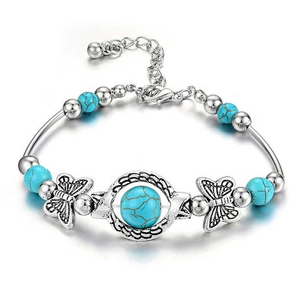 PandaHall Natural Turquoise Bead Bracelets, Alloy Butterfly & Tube Bracelets for Women, Antique Silver, Inner Diameter: 2-3/4 inch(7cm)...
PandaHall Natural Turquoise Bead Bracelets, Alloy Butterfly & Tube Bracelets for Women, Antique Silver, Inner Diameter: 2-3/4 inch(7cm)...