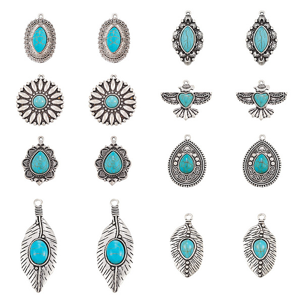 PandaHall Spritewelry 16Pcs 8 Style Tibetan Style Alloy Pendants, with Synthetic Turquoise, Antique Silver, 28.5~71.5x22~34.5x5~8.5mm, Hole...
PandaHall Spritewelry 16Pcs 8 Style Tibetan Style Alloy Pendants, with Synthetic Turquoise, Antique Silver, 28.5~71.5x22~34.5x5~8.5mm, Hole...