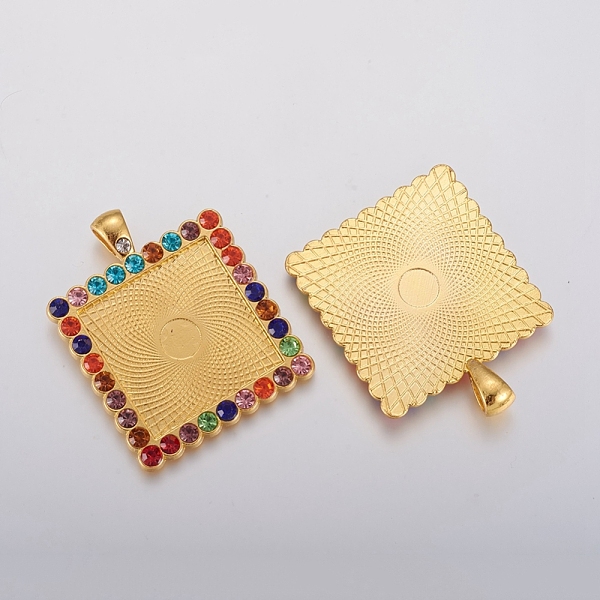 PandaHall Alloy Pendant Cabochon Settings, Plain Edge Bezel Cups, with Rhinestone, Square, Colorful, Golden, Tray: 25x25mm, 45x34.5x3mm..., Multicolor
PandaHall Alloy Pendant Cabochon Settings, Plain Edge Bezel Cups, with Rhinestone, Square, Colorful, Golden, Tray: 25x25mm, 45x34.5x3mm..., Multicolor