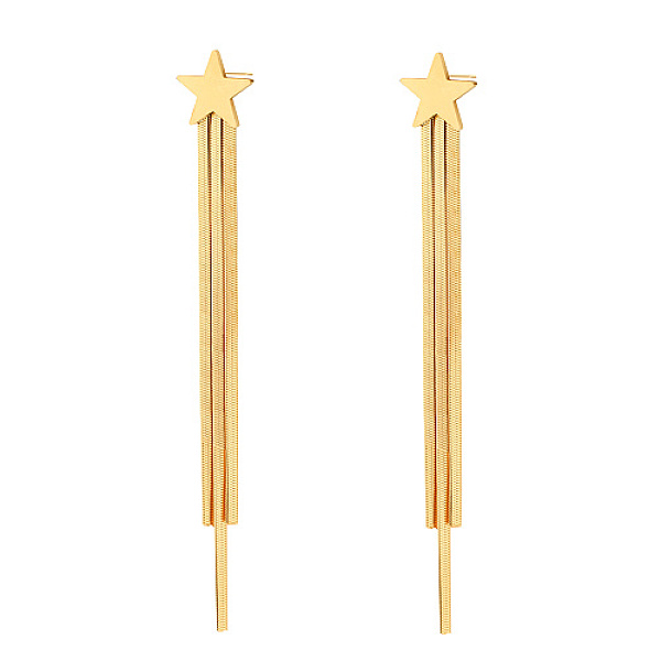 PandaHall Titanium Steel Stud Earrings, Chains Tassel Earrings, Real 18K Gold Plated, 59x11.2mm Titanium Steel
PandaHall Titanium Steel Stud Earrings, Chains Tassel Earrings, Real 18K Gold Plated, 59x11.2mm Titanium Steel
