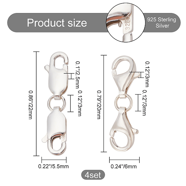 PandaHall Olycraft 4Pcs 2 Style Double 925 Sterling Silver Lobster Claw Clasps Sets, Silver, 20~22x5.5~6x2.5~3mm, Inner Diameter: 3x2~3mm...
PandaHall Olycraft 4Pcs 2 Style Double 925 Sterling Silver Lobster Claw Clasps Sets, Silver, 20~22x5.5~6x2.5~3mm, Inner Diameter: 3x2~3mm...