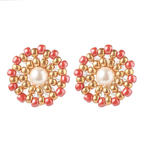 PandaHall Shell Pearl & Glass Seed Braided Flower Stud Earrings, Golden 304 Stainless Steel Wire Wrap Jewelry for Women, Red, 19mm, Pin...
PandaHall Shell Pearl & Glass Seed Braided Flower Stud Earrings, Golden 304 Stainless Steel Wire Wrap Jewelry for Women, Red, 19mm, Pin...