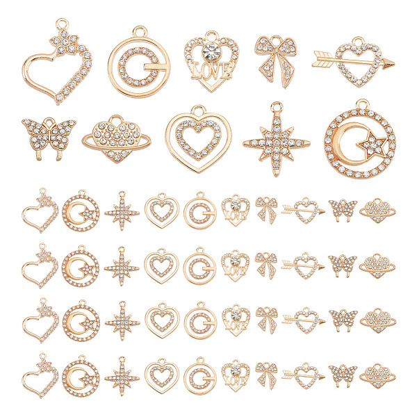 PandaHall GOMAKERER 50Pcs 10 Style Heat & Arrow & Butterfly & Star & Bowknot Alloy Pendants, with Crystal Rhinestone, Light Gold..., Clear
PandaHall GOMAKERER 50Pcs 10 Style Heat & Arrow & Butterfly & Star & Bowknot Alloy Pendants, with Crystal Rhinestone, Light Gold..., Clear
