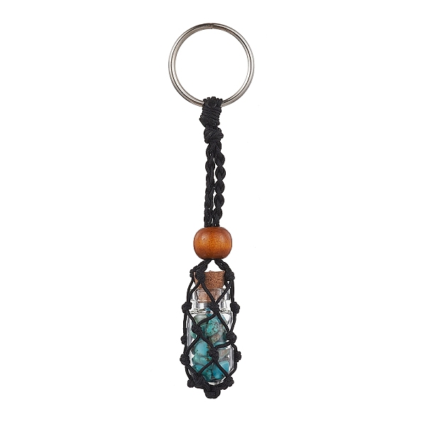 PandaHall Synthetic Turquoise Wishing Bottle Keychain, Nylon Cord Macrame Pouch Stone Holder, with Iron Split Key Rings and Wood Bead...
PandaHall Synthetic Turquoise Wishing Bottle Keychain, Nylon Cord Macrame Pouch Stone Holder, with Iron Split Key Rings and Wood Bead...