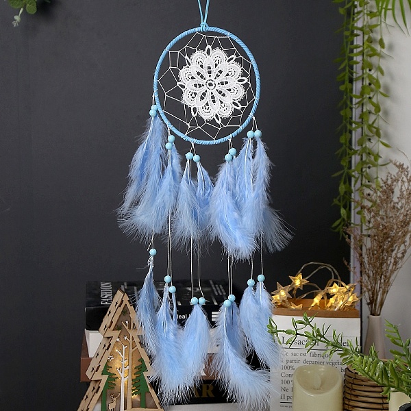 PandaHall Forest Style Woven Net/Web with Feather with Iron Home Crafts Wall Hanging Decoration, Flower, Light Sky Blue, 550mm Feather...
PandaHall Forest Style Woven Net/Web with Feather with Iron Home Crafts Wall Hanging Decoration, Flower, Light Sky Blue, 550mm Feather...