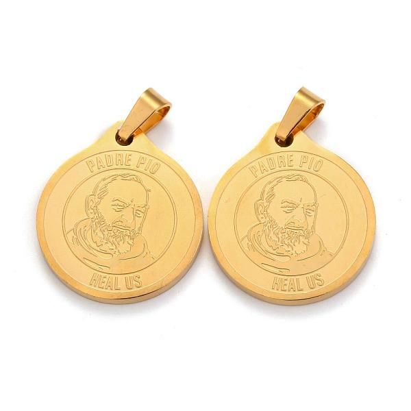 PandaHall 304 Stainless Steel Pendants, Flat Round with Saint Padre Pio, Golden, 26.5x23x2.5mm, Hole: 6x4mm 304 Stainless Steel Flat Round
PandaHall 304 Stainless Steel Pendants, Flat Round with Saint Padre Pio, Golden, 26.5x23x2.5mm, Hole: 6x4mm 304 Stainless Steel Flat Round