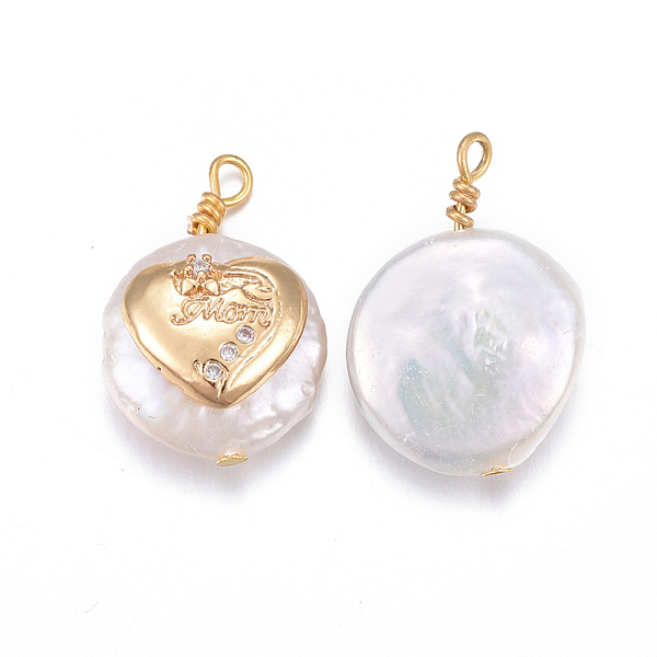 PandaHall Mother's Day Theme, Natural Cultured Freshwater Pearl Pendants, with Brass Micro Pave Cubic Zirconia Findings, Nuggets, Heart with..., Clear
PandaHall Mother's Day Theme, Natural Cultured Freshwater Pearl Pendants, with Brass Micro Pave Cubic Zirconia Findings, Nuggets, Heart with..., Clear