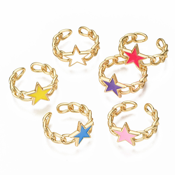 PandaHall Brass Enamel Cuff Rings, Open Rings, Nickel Free, Curb Chain, Star, Real 16K Gold Plated, Mixed Color, US Size 8 3/4(18.7mm) Brass..., Multicolor
PandaHall Brass Enamel Cuff Rings, Open Rings, Nickel Free, Curb Chain, Star, Real 16K Gold Plated, Mixed Color, US Size 8 3/4(18.7mm) Brass..., Multicolor