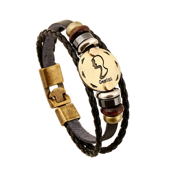 PandaHall Braided Cowhide Cord Multi-Strand Bracelets, Constellation Bracelet for Men, with Wood Bead & Alloy Clasp, Gemini, 7-7/8~8-1/2..., Black
PandaHall Braided Cowhide Cord Multi-Strand Bracelets, Constellation Bracelet for Men, with Wood Bead & Alloy Clasp, Gemini, 7-7/8~8-1/2..., Black