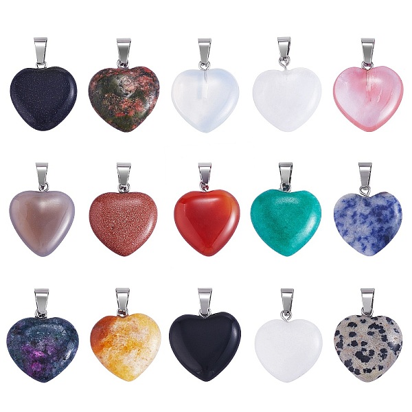 PandaHall 15Pcs 15 Styles Natural & Synthetic Gemstone Pendants, with Platinum Tone Brass Findings, Heart Charm, Mixed Dyed and Undyed...
PandaHall 15Pcs 15 Styles Natural & Synthetic Gemstone Pendants, with Platinum Tone Brass Findings, Heart Charm, Mixed Dyed and Undyed...