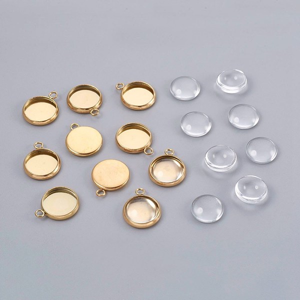 PandaHall DIY Pendant Making, 304 Stainless Steel Pendant Cabochon Settings and Glass Cabochons, Half Round, Clear, Golden, 9.5~10x3.5mm...
PandaHall DIY Pendant Making, 304 Stainless Steel Pendant Cabochon Settings and Glass Cabochons, Half Round, Clear, Golden, 9.5~10x3.5mm...
