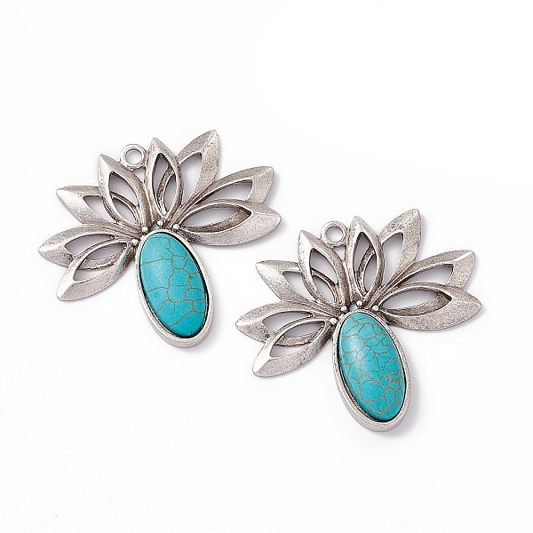 PandaHall Synthetic Turquoise Oval Big Pendants, Pineapple Charms, with Rack Plating Alloy Lotus Flower Findings, Antique Silver, 48x53x7mm...
PandaHall Synthetic Turquoise Oval Big Pendants, Pineapple Charms, with Rack Plating Alloy Lotus Flower Findings, Antique Silver, 48x53x7mm...