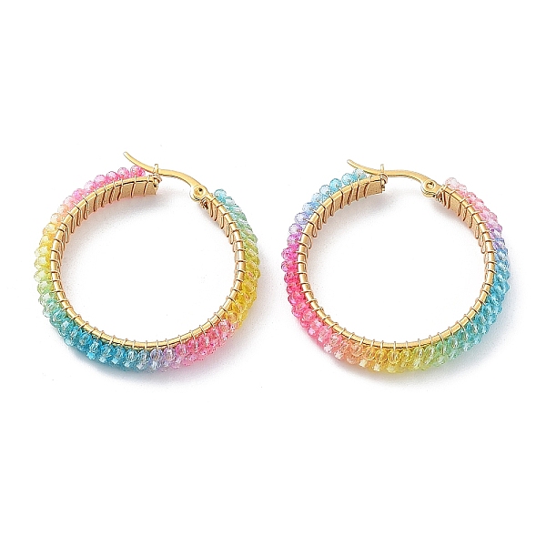 PandaHall Vacuum Plating 304 Stainless Steel Earrings, Glass Seed Beaded Hoop Earrings, Colorful, 36x36.5x6mm, Pin: 1.2x0.6mm Seed Beads
PandaHall Vacuum Plating 304 Stainless Steel Earrings, Glass Seed Beaded Hoop Earrings, Colorful, 36x36.5x6mm, Pin: 1.2x0.6mm Seed Beads