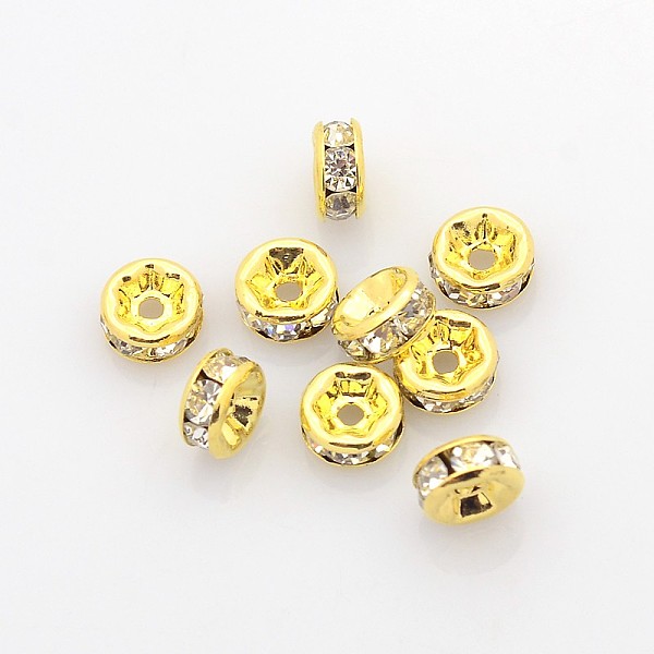 PandaHall Brass Rhinestone Spacer Beads, Grade AAA, Straight Flange, Nickel Free, Golden Metal Color, Rondelle, Crystal, 6x3mm, Hole: 1mm..., Clear
PandaHall Brass Rhinestone Spacer Beads, Grade AAA, Straight Flange, Nickel Free, Golden Metal Color, Rondelle, Crystal, 6x3mm, Hole: 1mm..., Clear
