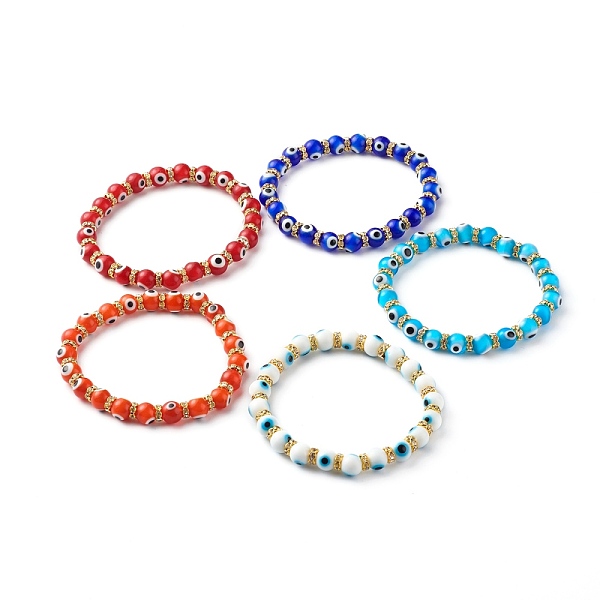 PandaHall Handmade Evil Eye Lampwork Beaded Stretch Bracelets, with Flat Round Brass Rhinestone Beads, Mixed Color, Inner Diameter: 2-1/2..., Multicolor
PandaHall Handmade Evil Eye Lampwork Beaded Stretch Bracelets, with Flat Round Brass Rhinestone Beads, Mixed Color, Inner Diameter: 2-1/2..., Multicolor
