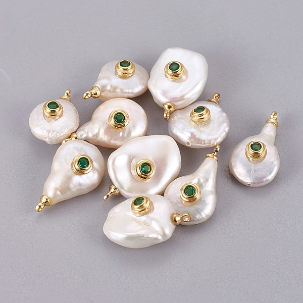 PandaHall Natural Cultured Freshwater Pearl Pendants, with Brass Micro Pave Cubic Zirconia Cabochons, Long-Lasting Plated, Real 18K Gold..., Green
PandaHall Natural Cultured Freshwater Pearl Pendants, with Brass Micro Pave Cubic Zirconia Cabochons, Long-Lasting Plated, Real 18K Gold..., Green
