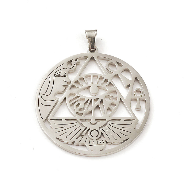 PandaHall 304 Stainless Steel Hollow Pendants, Flat Round with Eye of Horus & Ankh Cross & Wing Charm, Stainless Steel Color, 34x32x1.5mm...
PandaHall 304 Stainless Steel Hollow Pendants, Flat Round with Eye of Horus & Ankh Cross & Wing Charm, Stainless Steel Color, 34x32x1.5mm...
