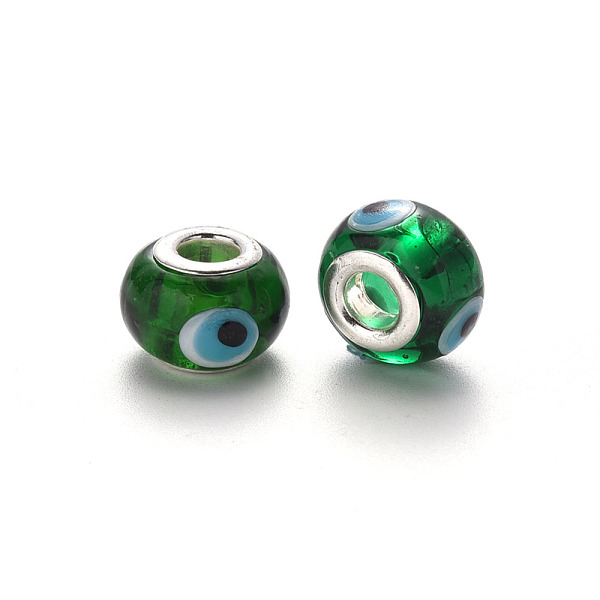 PandaHall Handmade Evil Eye Lampwork European Beads, Large Hole Beads, with Platinum Color Core Brass Double Cores, Rondelle, Green...
PandaHall Handmade Evil Eye Lampwork European Beads, Large Hole Beads, with Platinum Color Core Brass Double Cores, Rondelle, Green...