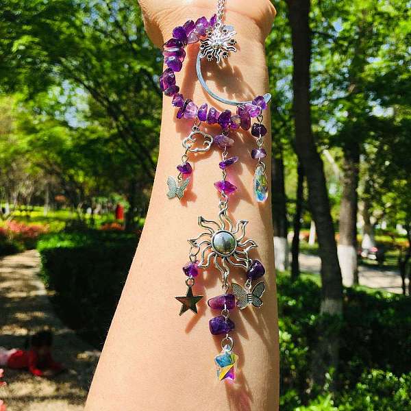 PandaHall Natural Amethyst Chip Wrapped Metal Moon & Sun Hanging Ornaments, Glass Star Tassel Suncatchers for Home Garden Outdoor Decoration...
PandaHall Natural Amethyst Chip Wrapped Metal Moon & Sun Hanging Ornaments, Glass Star Tassel Suncatchers for Home Garden Outdoor Decoration...