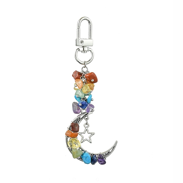 PandaHall Synthetic & Natural Mixed Gemstone Pendant Decorations, with Tibetan Style Alloy Charms and Alloy Swivel Clasps, Moon, Platinum...
PandaHall Synthetic & Natural Mixed Gemstone Pendant Decorations, with Tibetan Style Alloy Charms and Alloy Swivel Clasps, Moon, Platinum...