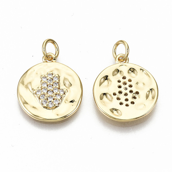 PandaHall Hammered Brass Micro Pave Clear Cubic Zirconia Pendants, with Jump Rings, Nickel Free, Flat Round with Hamsa Hand/Hand of...
PandaHall Hammered Brass Micro Pave Clear Cubic Zirconia Pendants, with Jump Rings, Nickel Free, Flat Round with Hamsa Hand/Hand of...