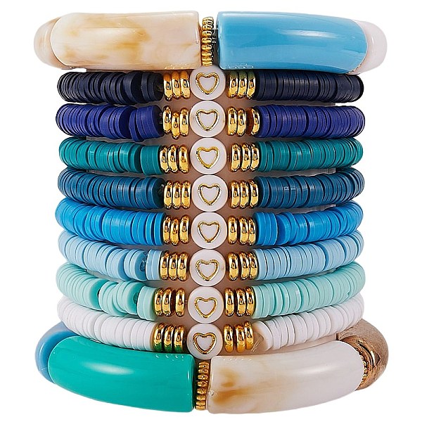 PandaHall 10Pcs 10 Style Handmade Polymer Clay Heishi Beaded Stretch Bracelets Set with Heart, Acrylic Chunky Curved Tube Bracelets for..., Blue
PandaHall 10Pcs 10 Style Handmade Polymer Clay Heishi Beaded Stretch Bracelets Set with Heart, Acrylic Chunky Curved Tube Bracelets for..., Blue