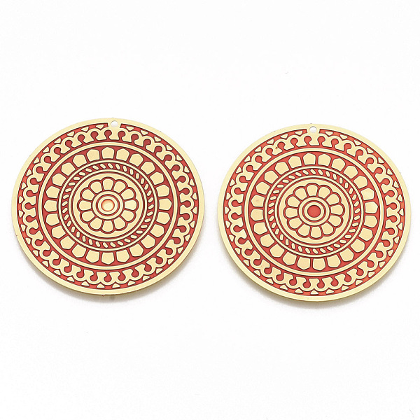 PandaHall Brass Enamel Pendants, Etched Metal Embellishments, Matte Gold Color, Flat Round with Flower, FireBrick, 40x0.3mm, Hole: 1.4mm..., Red
PandaHall Brass Enamel Pendants, Etched Metal Embellishments, Matte Gold Color, Flat Round with Flower, FireBrick, 40x0.3mm, Hole: 1.4mm..., Red