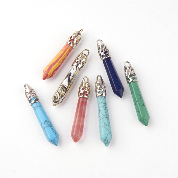 PandaHall Natural & Synthetic Mixed Stone Big Pendants, with Alloy Findings, Platinum, 60~70x11x11mm, Hole: 4mm Mixed Stone Others
PandaHall Natural & Synthetic Mixed Stone Big Pendants, with Alloy Findings, Platinum, 60~70x11x11mm, Hole: 4mm Mixed Stone Others
