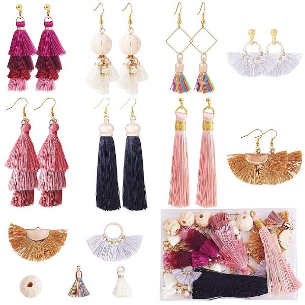 PandaHall DIY Layered Tassel Drop Earring Making Kit, Including Nylon & Polyester & Ploycotton Tassel Pendants, Wood Beads, Iron Earring..., Multicolor
PandaHall DIY Layered Tassel Drop Earring Making Kit, Including Nylon & Polyester & Ploycotton Tassel Pendants, Wood Beads, Iron Earring..., Multicolor