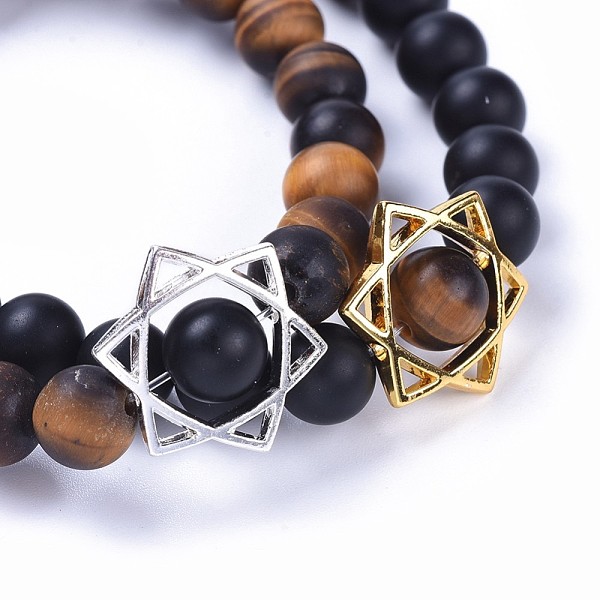 PandaHall Natural Black Agate(Dyed) Bead and Natural Tiger Eye Bead Stretch Bracelet Sets, with Alloy Findings, Frosted, 2-1/8 inch(5.5cm)...
PandaHall Natural Black Agate(Dyed) Bead and Natural Tiger Eye Bead Stretch Bracelet Sets, with Alloy Findings, Frosted, 2-1/8 inch(5.5cm)...