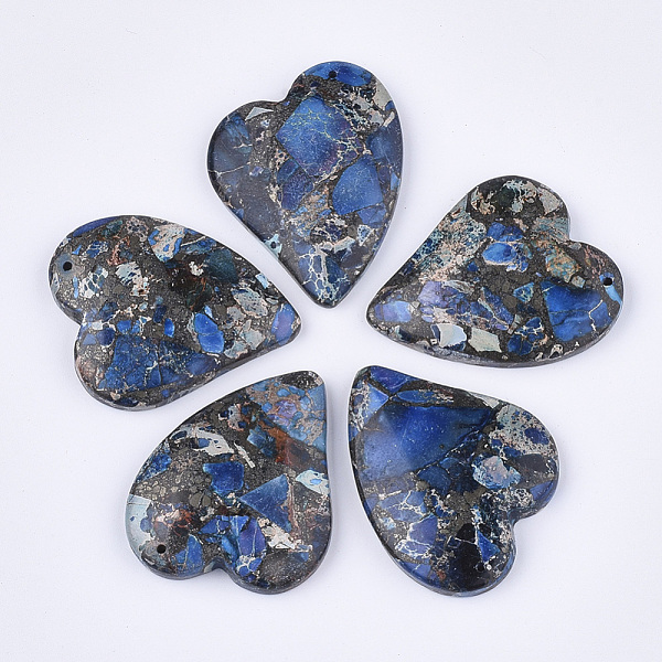 PandaHall Synthetic Gold Line Regalite/Imperial Jasper/Sea Sediment Jasper Pendants, Dyed, Heart, Royal Blue, 39.5x35x6.5mm, Hole: 1.4mm...
PandaHall Synthetic Gold Line Regalite/Imperial Jasper/Sea Sediment Jasper Pendants, Dyed, Heart, Royal Blue, 39.5x35x6.5mm, Hole: 1.4mm...