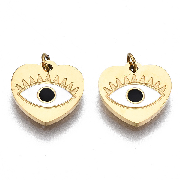 PandaHall 316 Surgical Stainless Steel Enamel Charms, with Jump Rings, Real 14K Gold Plated, Heart with Evil Eye, White, 9.5x10x1mm, Jump...
PandaHall 316 Surgical Stainless Steel Enamel Charms, with Jump Rings, Real 14K Gold Plated, Heart with Evil Eye, White, 9.5x10x1mm, Jump...