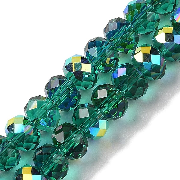PandaHall AB Color Plated Transparent Electroplate Beads Strands, Faceted, Round, Teal, 7.5x6mm, Hole: 1mm, about 80~83pcs/strand..., Cyan
PandaHall AB Color Plated Transparent Electroplate Beads Strands, Faceted, Round, Teal, 7.5x6mm, Hole: 1mm, about 80~83pcs/strand..., Cyan