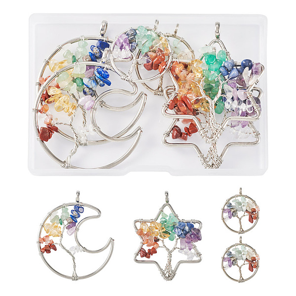 PandaHall Fashewelry 6Pcs 3 Styles 7 Chakra Natural Mixed Gemstone Chip Bigs Pendants, Tree of Life Charm, with Platinum Plated Iron...
PandaHall Fashewelry 6Pcs 3 Styles 7 Chakra Natural Mixed Gemstone Chip Bigs Pendants, Tree of Life Charm, with Platinum Plated Iron...