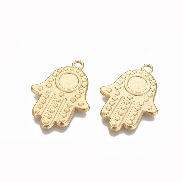 PandaHall Vacuum Plating 304 Stainless Steel Pendants, Hamsa Hand/Hand of Fatima /Hand of Miriam, Golden, 35.3x25x2.4mm, Hole: 2.7mm 304...
PandaHall Vacuum Plating 304 Stainless Steel Pendants, Hamsa Hand/Hand of Fatima /Hand of Miriam, Golden, 35.3x25x2.4mm, Hole: 2.7mm 304...