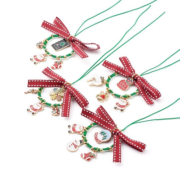 PandaHall Christmas Theme Decorations, with Alloy Enamel Charms, Grosgrain Polyester Ribbon, Brass Beads & Linking Rings, Braided Nylon..., Multicolor
PandaHall Christmas Theme Decorations, with Alloy Enamel Charms, Grosgrain Polyester Ribbon, Brass Beads & Linking Rings, Braided Nylon..., Multicolor