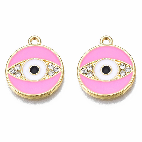 PandaHall Rack Plating Alloy Enamel Pendants, with Crystal Rhinestone, Light Gold, Cadmium Free & Nickel Free & Lead Free, Flat Round with..., Clear
PandaHall Rack Plating Alloy Enamel Pendants, with Crystal Rhinestone, Light Gold, Cadmium Free & Nickel Free & Lead Free, Flat Round with..., Clear