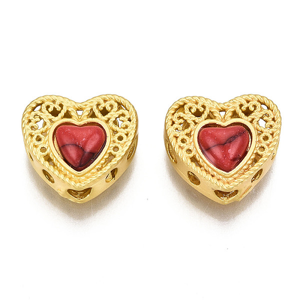 PandaHall 4-Hole Synthetic Turquoise Beads, Dyed, with Brass Findings, Hollow, Heart, Matte Gold Color, Red, 10x11.5x6mm, Hole: 2mm...
PandaHall 4-Hole Synthetic Turquoise Beads, Dyed, with Brass Findings, Hollow, Heart, Matte Gold Color, Red, 10x11.5x6mm, Hole: 2mm...