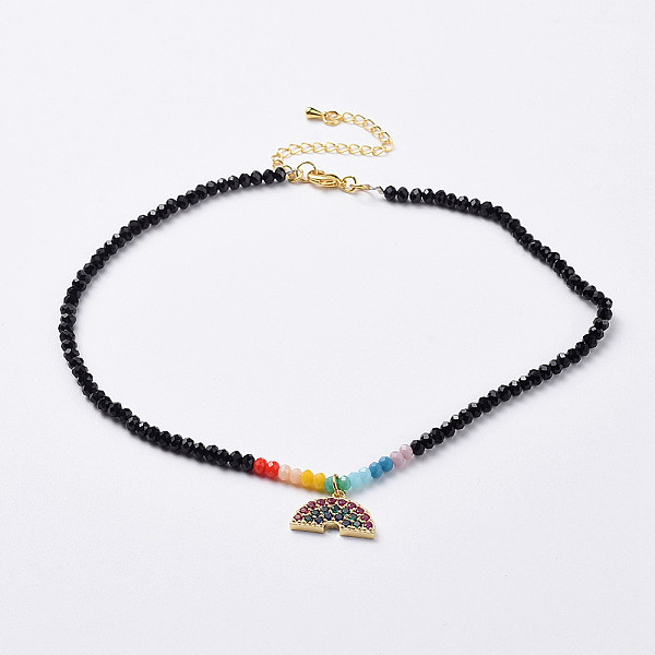 PandaHall Glass Beads Pendants Necklaces, with Brass Micro Pave Cubic Zirconia Pendants and Brass Lobster Claw Clasps, Rainbow, Black, 12.9...
PandaHall Glass Beads Pendants Necklaces, with Brass Micro Pave Cubic Zirconia Pendants and Brass Lobster Claw Clasps, Rainbow, Black, 12.9...