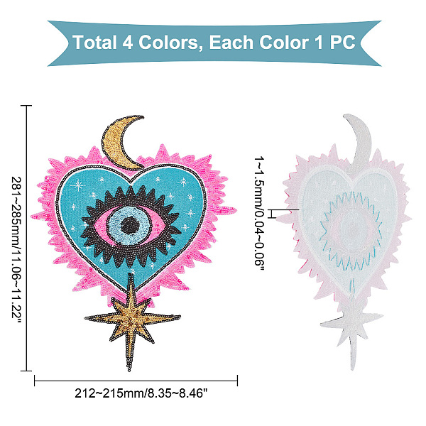 PandaHall AHADERMAKER 4Pcs 4 Colors Heart with Evil Eye & Moon & Star Pattern Cloth Computerized Embroidery Iron On/Sew On Patches, Glitter..., Multicolor
PandaHall AHADERMAKER 4Pcs 4 Colors Heart with Evil Eye & Moon & Star Pattern Cloth Computerized Embroidery Iron On/Sew On Patches, Glitter..., Multicolor