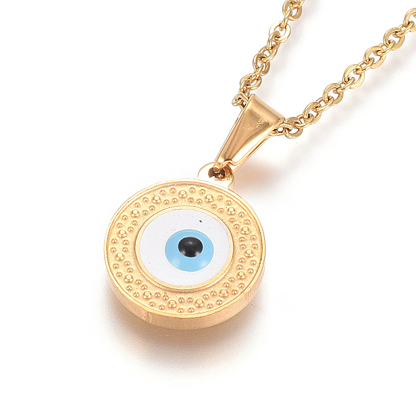 PandaHall 304 Stainless Steel Enamel Pendant Necklaces, with Cable Chains and Lobster Claw Clasps, Flat Round with Evil Eye, Golden, 17.6..., White
PandaHall 304 Stainless Steel Enamel Pendant Necklaces, with Cable Chains and Lobster Claw Clasps, Flat Round with Evil Eye, Golden, 17.6..., White