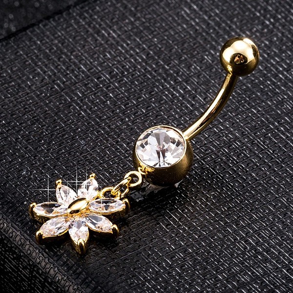 PandaHall Brass Cubic Zirconia Navel Ring, Belly Rings, with 304 Stainless Steel Bar, Cadmium Free & Lead Free, Real 18K Gold Plated, Flower..., Clear
PandaHall Brass Cubic Zirconia Navel Ring, Belly Rings, with 304 Stainless Steel Bar, Cadmium Free & Lead Free, Real 18K Gold Plated, Flower..., Clear